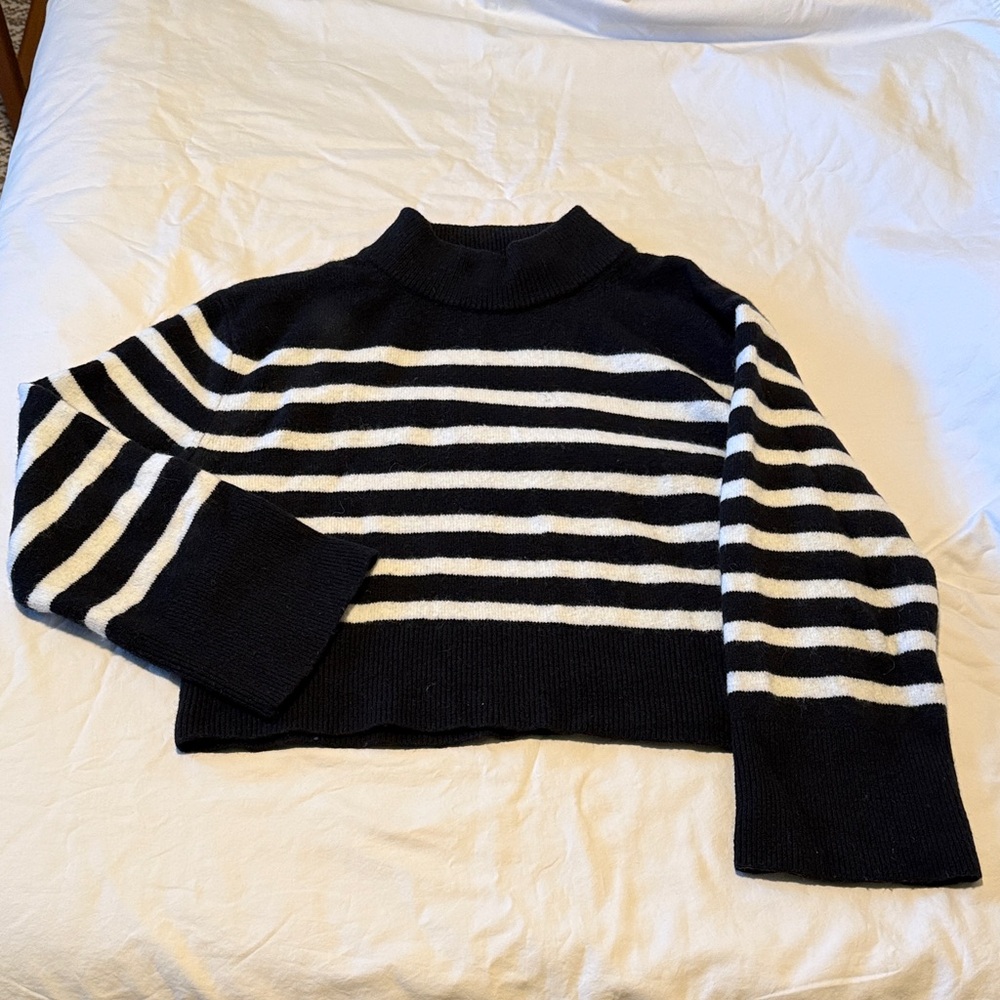 J. Crew Black and White Striped Turtleneck Sweater